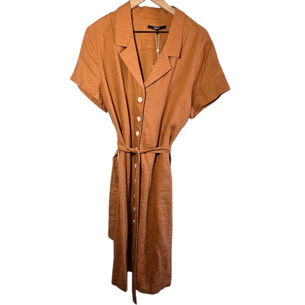 Quince linen short sleeve dress terracotta new with tags